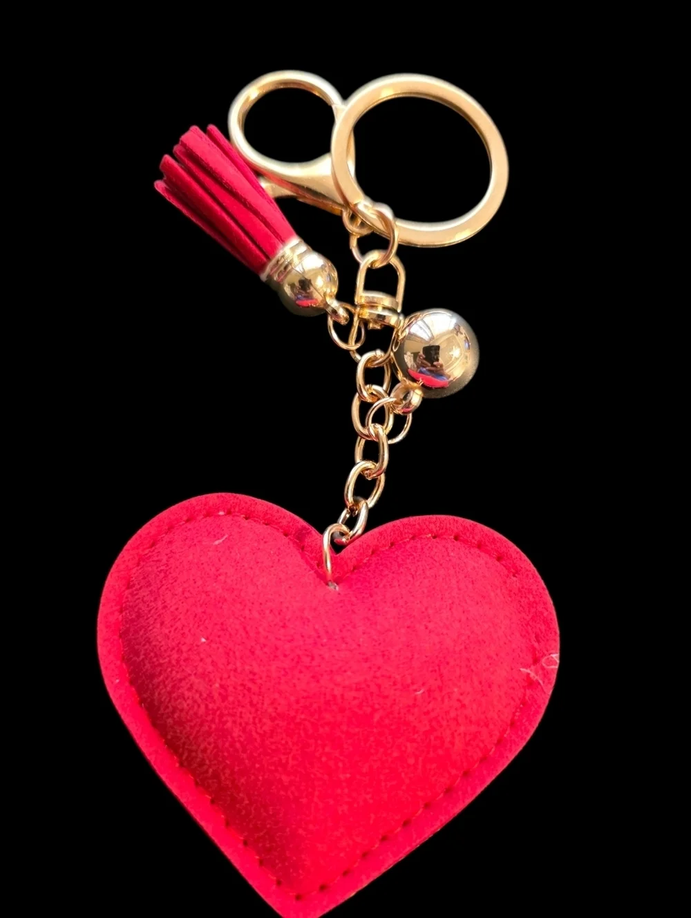 Red Checkered Heart Bag Charm Keychain with Gold Hardware